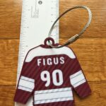 Closeup Hockey bag tag and size